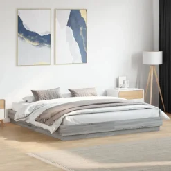 Bedden & Accessoires*vidaXL Bedframe met LED-verlichting eikenkleur 200x200 cm Grijs sonoma