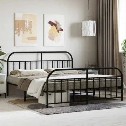 Bedden & Accessoires*vidaXL Bedframe met voetbord zonder matras metaal 180x200 cm Zwart