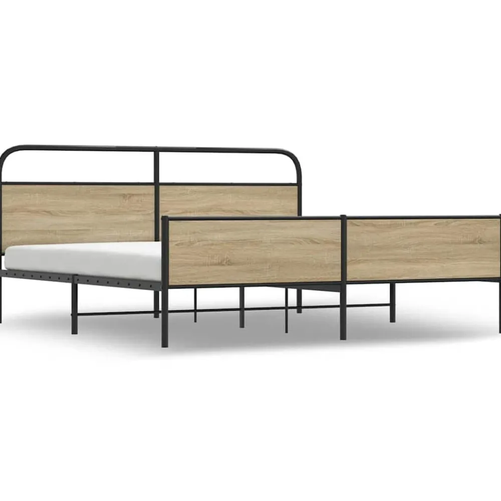 Bedden & Accessoires*vidaXL Bedframe zonder matras metaal kleurig 150x200 cm Gerookt eiken