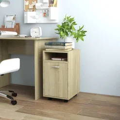 Kasten & Opbergmeubelen*vidaXL Bijzetkast met wielen 33x38x60 cm bewerkt hout Sonoma eiken