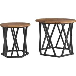Tafels*vidaXL Bijzettafel 2 pcs hergebruikt hout Engineered hout en staal Gerecycled hout