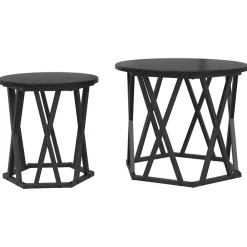 Tafels*vidaXL Bijzettafel 2 pcs Engineered hout en staal Zwart eiken