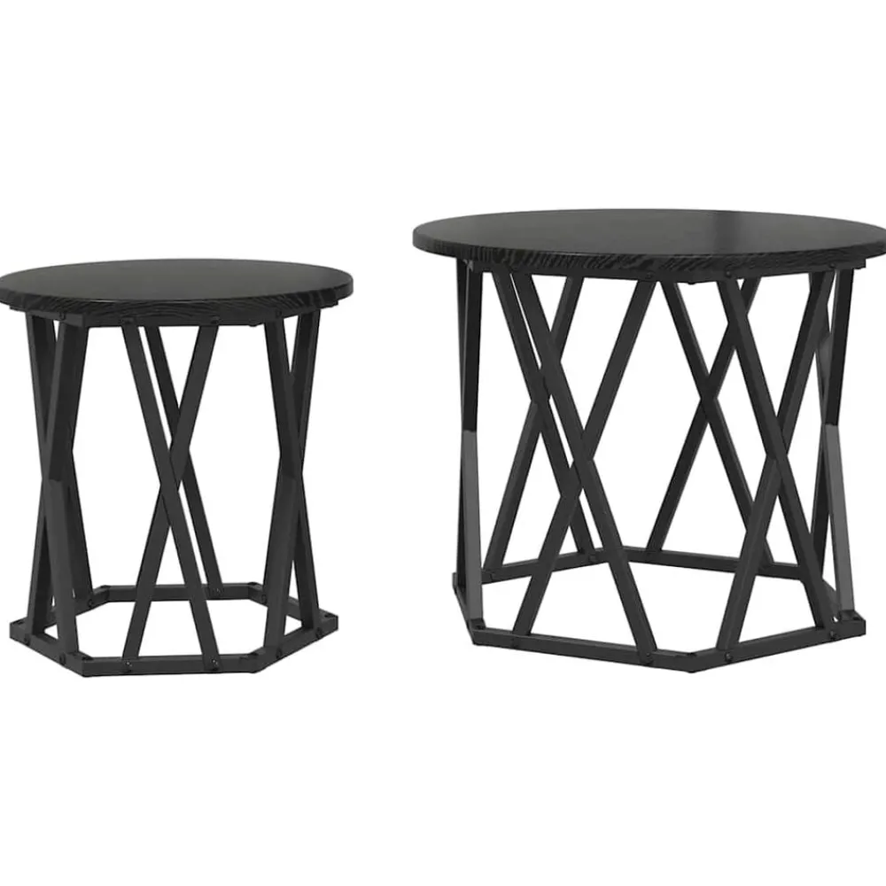 Tafels*vidaXL Bijzettafel 2 pcs Engineered hout en staal Zwart eiken