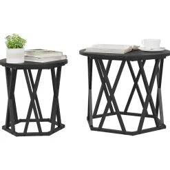 Tafels*vidaXL Bijzettafel 2 pcs Engineered hout en staal Zwart eiken