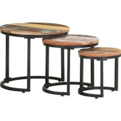 Tafels*vidaXL Bijzettafel 3 st massief gerecycled hout
