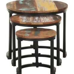 Tafels*vidaXL Bijzettafel 3 st massief gerecycled hout