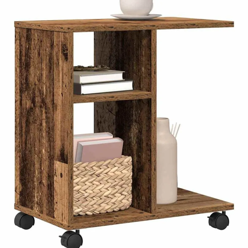 Bijzettafel met plank 50 x 30 x 55 cm Bewerkt hout>vidaXL Sale