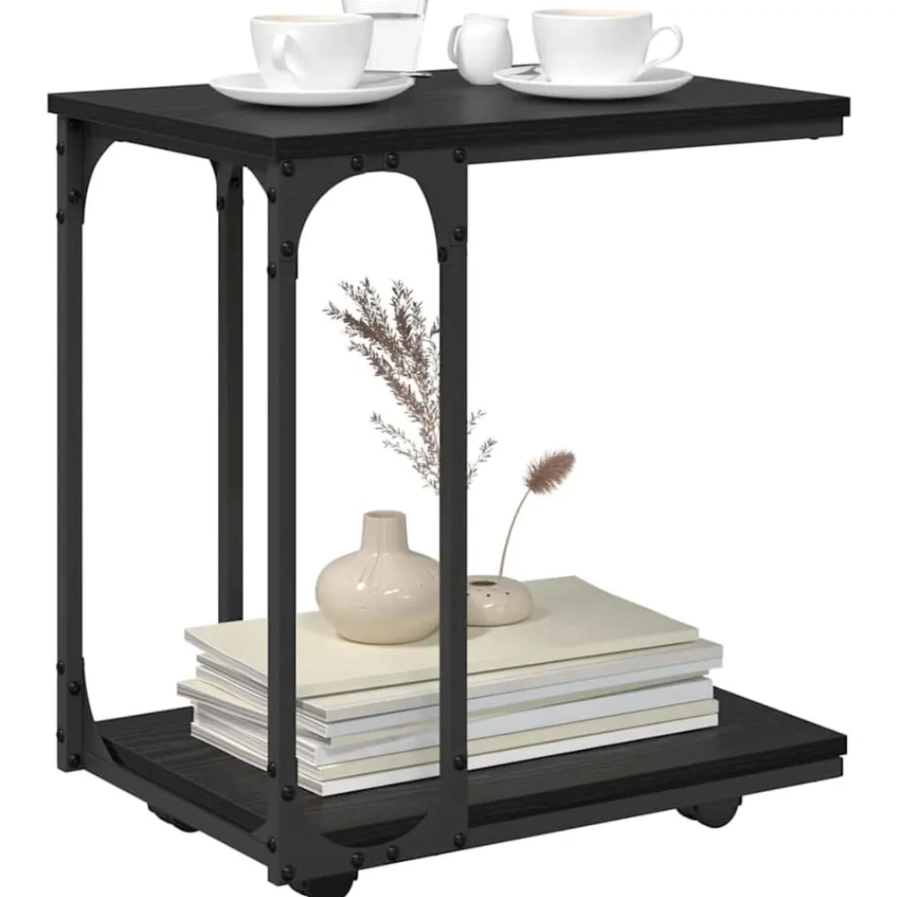Bijzettafel met wiel 50 x 35 x 55.5 cm Bewerkt hout>vidaXL Discount
