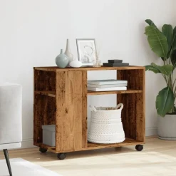 Tafels*vidaXL Bijzettafel met wieltjes 70x35x60 cm bewerkt hout kleur Oud hout