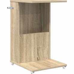Tafels*vidaXL Bijzettafel met wiel 40 x 35 x 60 cm Bewerkt hout Sonoma eiken