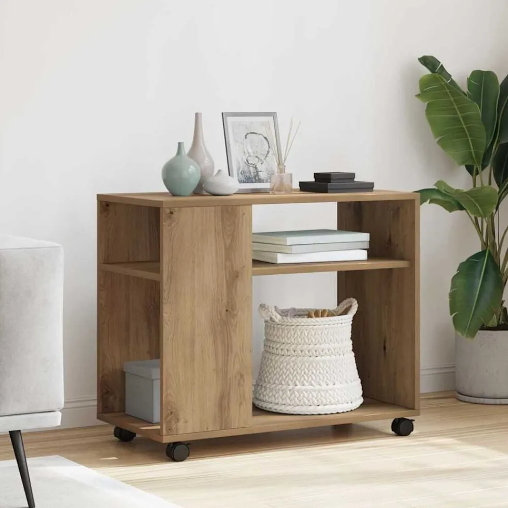 Bijzettafel met wieltjes 70x35x60 cm hout artisanaal kleur>vidaXL Outlet