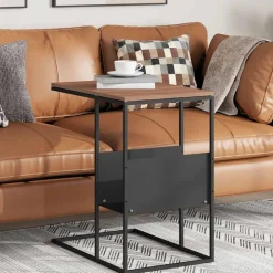 Tafels*vidaXL Bijzettafel 55x36x59,5 cm bewerkt hout zwart Zwart en bruin