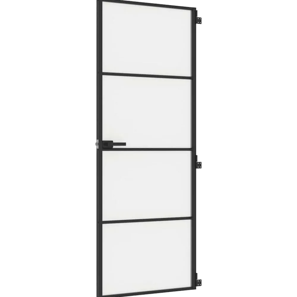 Bouwmaterialen*vidaXL Binnendeur smal 76x201,5 cm gehard glas en aluminium zwart Zwart en mat
