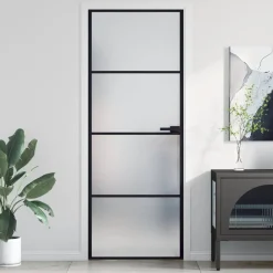 Bouwmaterialen*vidaXL Binnendeur smal 76x201,5 cm gehard glas en aluminium zwart Zwart en mat