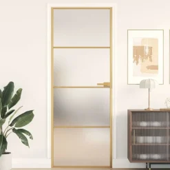 Binnendeur smal 76x201,5 cm gehard glas en aluminium goudkleur>vidaXL New