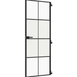 Bouwmaterialen*vidaXL Binnendeur smal 76x201,5 cm gehard glas en aluminium zwart Zwart en transparant en mat