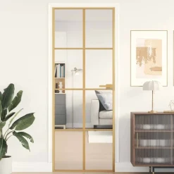 Bouwmaterialen*vidaXL Binnendeur smal 76x201,5 cm gehard glas en aluminium goudkleur Goud en transparant