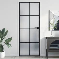 Binnendeur smal 76x201,5 cm gehard glas en aluminium zwart>vidaXL