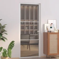 Bouwmaterialen*vidaXL Binnendeur 83x201,5 cm ESG-glas en aluminium wit Wit en donkertransparant