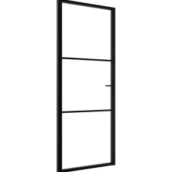 Binnendeur 76x201,5 cm ESG-glas en aluminium zwart>vidaXL Clearance