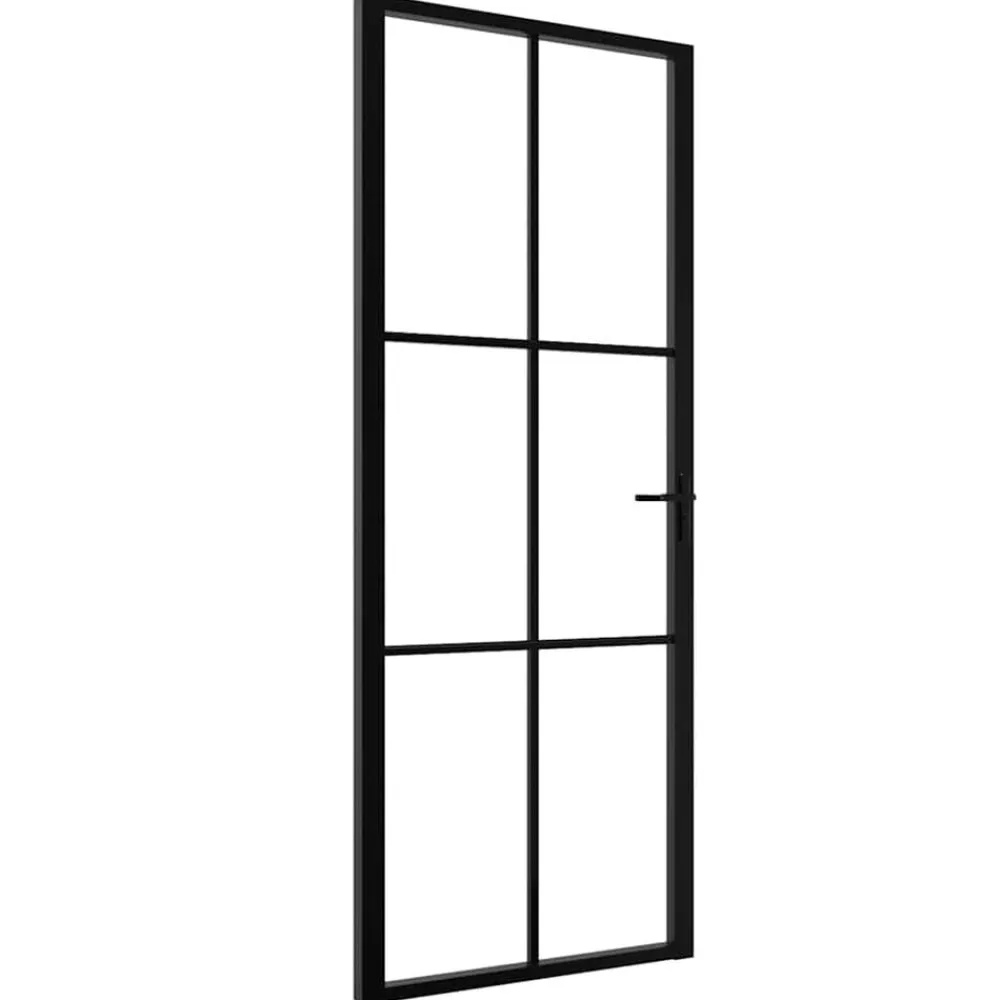 Bouwmaterialen*vidaXL Binnendeur 76x201,5 cm ESG-glas en aluminium zwart Zwart en transparant