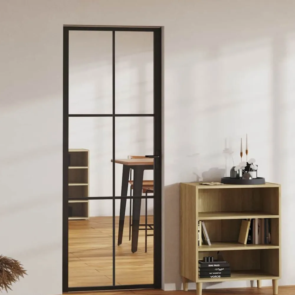 Bouwmaterialen*vidaXL Binnendeur 76x201,5 cm ESG-glas en aluminium zwart Zwart en transparant