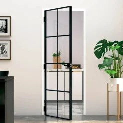 Binnendeur 76x201,5 cm gehard glas en aluminium smal zwart>vidaXL Online