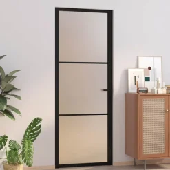 Bouwmaterialen*vidaXL Binnendeur 76x201,5 cm matglas en aluminium zwart Zwart en mat
