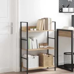 Boekenkast 3 schappen 60x27,6x90,5 cm bewerkt hout eikenkleurig>vidaXL