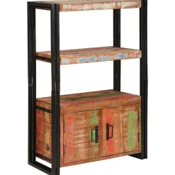 Boekenkasten & Wandplanken*vidaXL Boekenkast met Deuren Bruin Massief Gerecycled Hout en Metaal