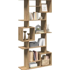 Boekenkast 92x29x188 cm bewerkt hout artisanaal eikenkleur><noscript><img width=