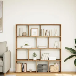 Boekenkast 132x29x141,5 cm bewerkt hout artisanaal eikenkleur><noscript><img width=