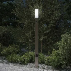 Verlichting*vidaXL Bolderarmatuur met sensor en stopcontact 110 cm roestvrij staal IP44