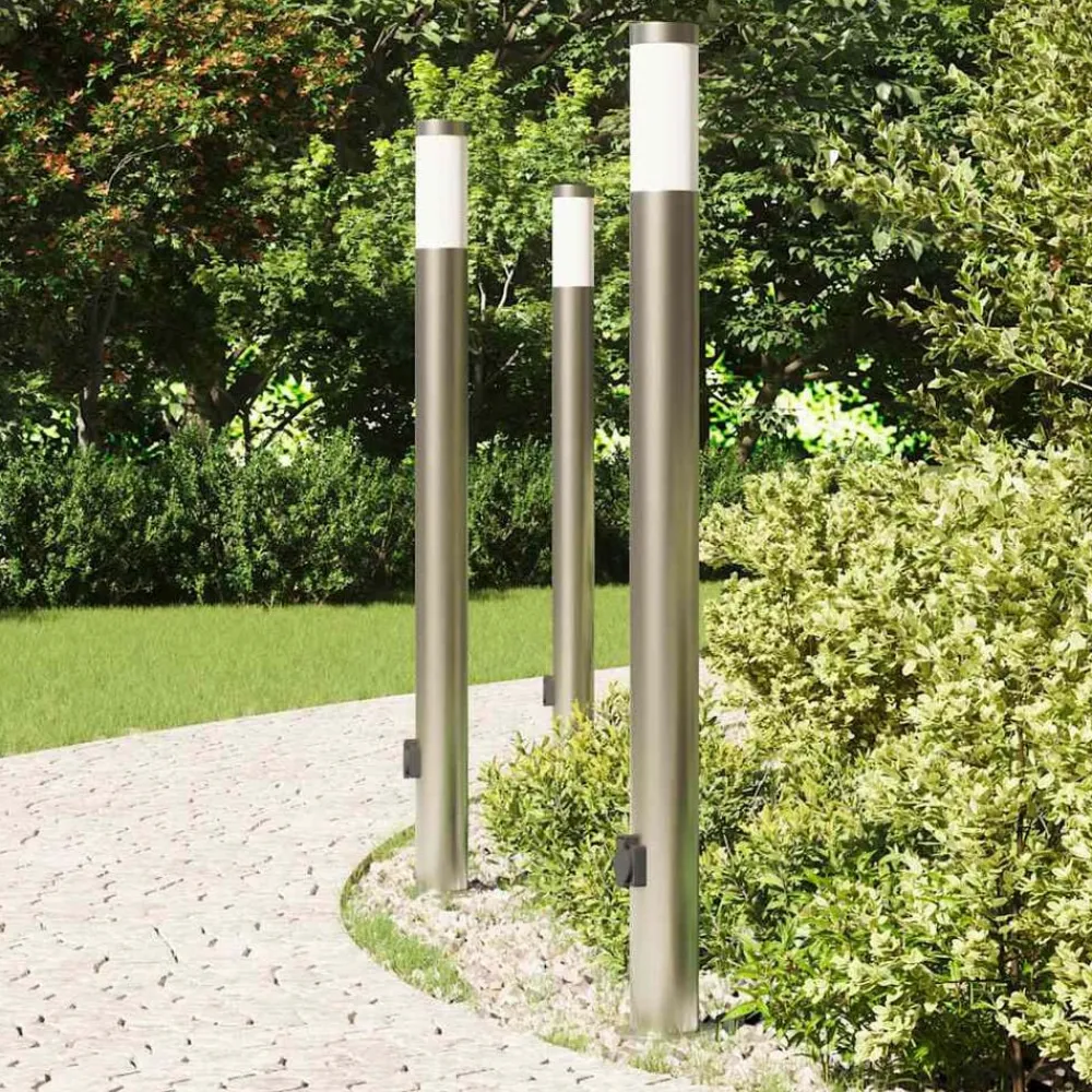 Bolderverlichting met stopcontact 3 stuks 110 cm roestvrij staal IP44>vidaXL New