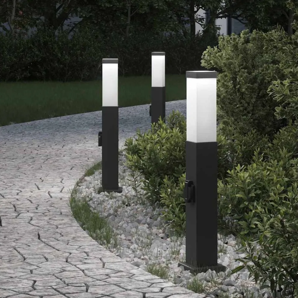 Bolderverlichting met stopcontact 3 stuks 50 cm Zwart IP44>vidaXL Outlet