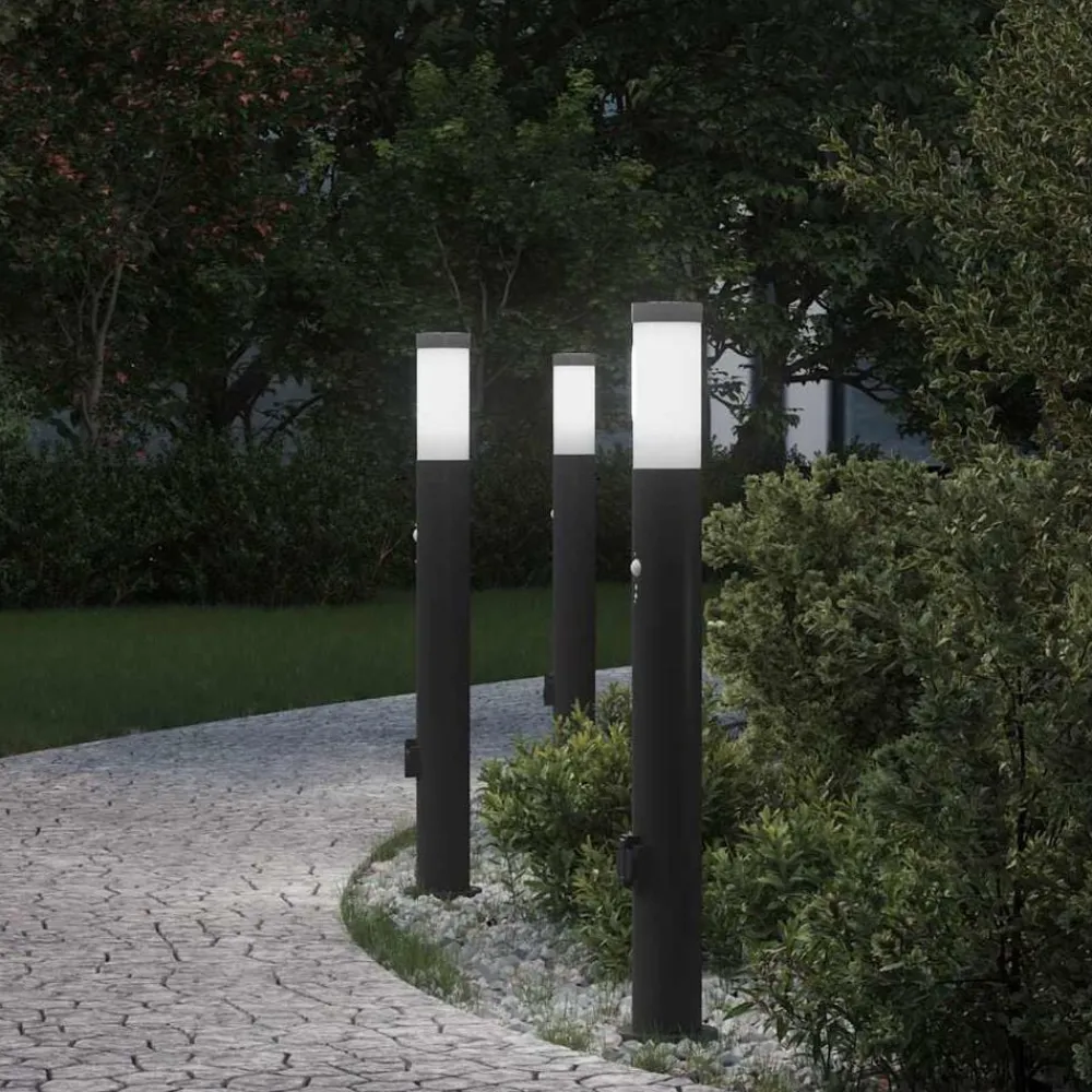 Bolderverlichting met sensor en stopcontact 3 stuks 80 cm roestvrij staal IP44>vidaXL Sale