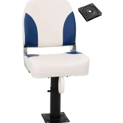 Voertuigen*vidaXL Bootstoel met poot in hoogte verstelbaar 360° draaibaar Wit en blauw