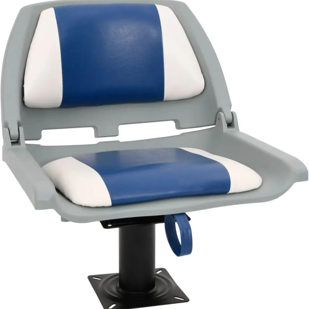 Voertuigen*vidaXL Bootstoel met poot 360° draaibaar Blauw en wit