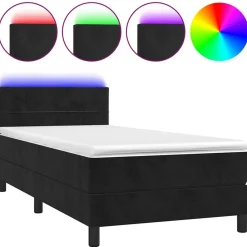 Bedden & Accessoires*vidaXL Boxspring met matras en LED fluweel 80x200 cm Zwart