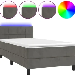 Bedden & Accessoires*vidaXL Boxspring met matras en LED fluweel 80x200 cm Donkergrijs