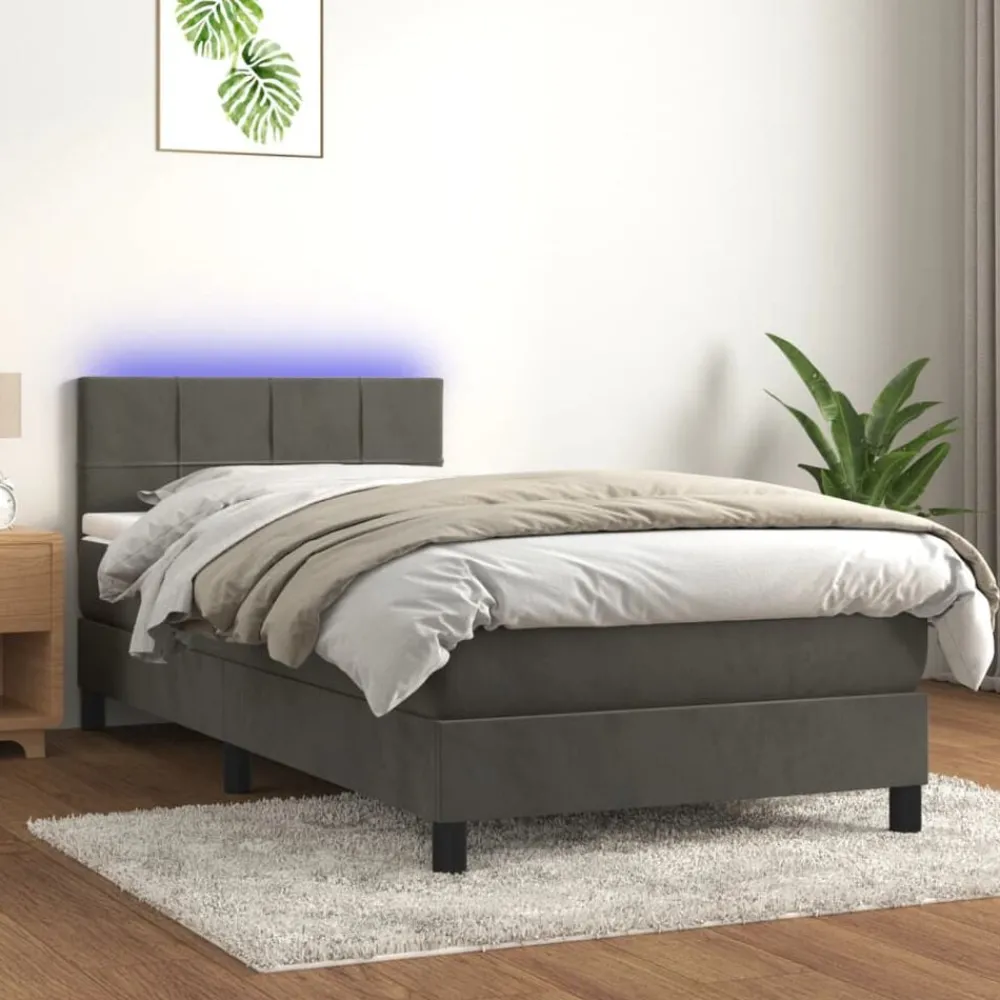 Bedden & Accessoires*vidaXL Boxspring met matras en LED fluweel 80x200 cm Donkergrijs