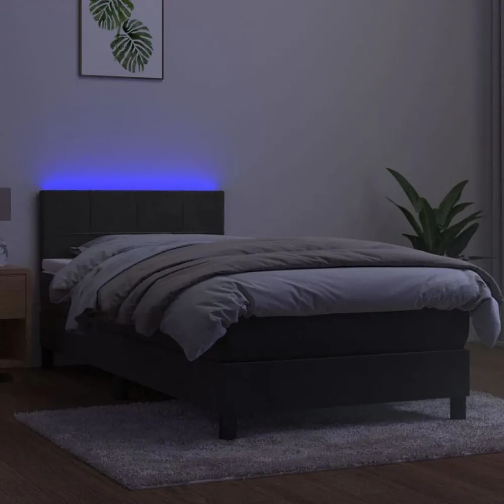 Bedden & Accessoires*vidaXL Boxspring met matras en LED fluweel 80x200 cm Donkergrijs