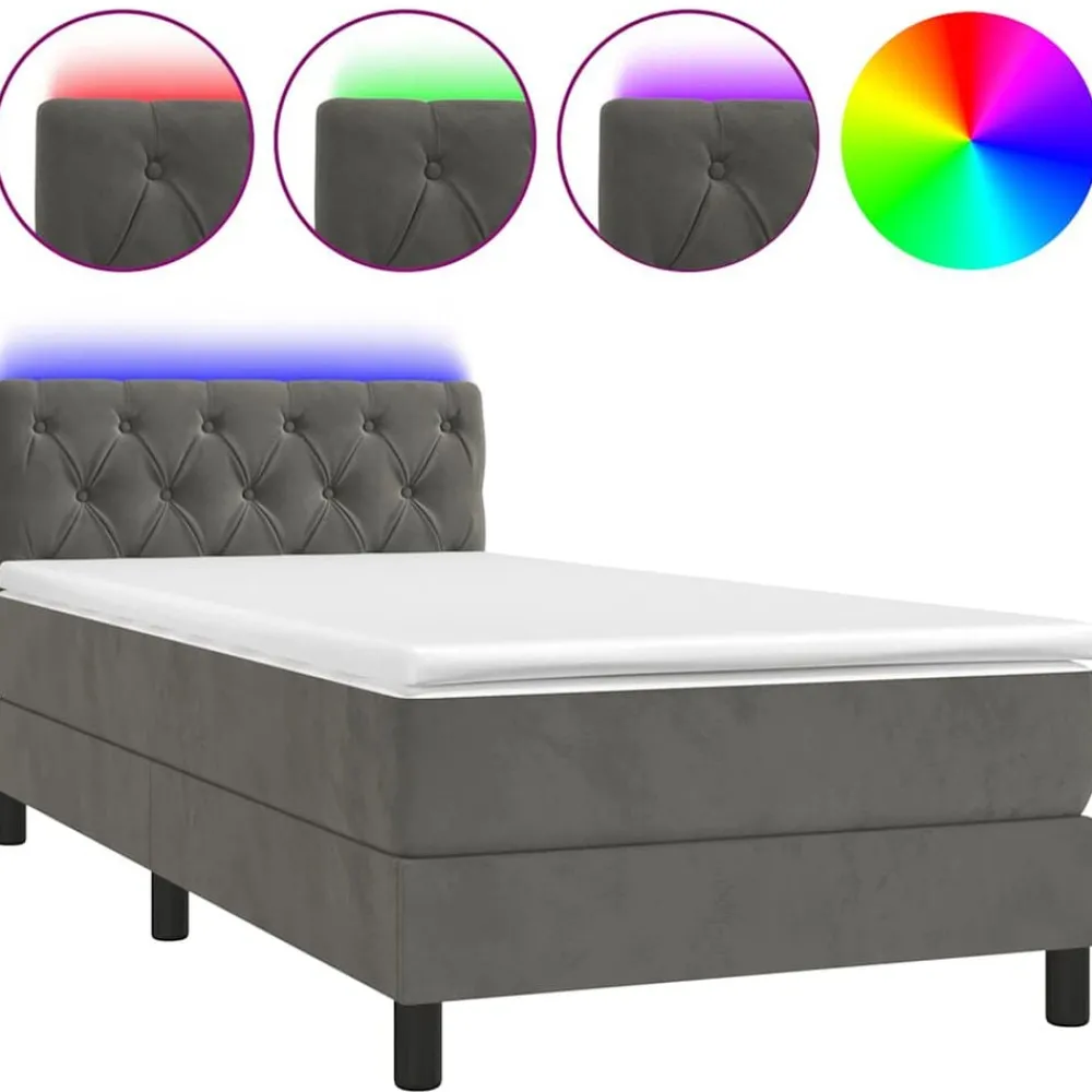 Bedden & Accessoires*vidaXL Boxspring met matras en LED fluweel 80x200 cm Donkergrijs