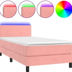 Bedden & Accessoires*vidaXL Boxspring met matras en LED fluweel 80x200 cm Roze