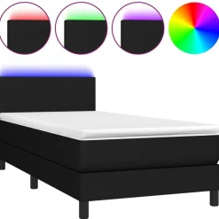 Bedden & Accessoires*vidaXL Boxspring met matras en LED stof 80x200 cm Zwart