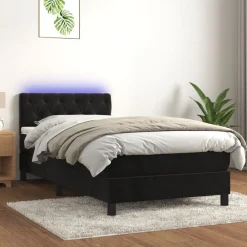 Bedden & Accessoires*vidaXL Boxspring met matras en LED fluweel 80x200 cm Zwart