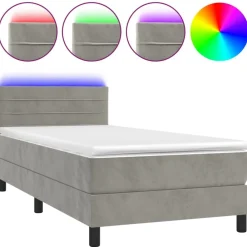 Bedden & Accessoires*vidaXL Boxspring met matras en LED fluweel 80x200 cm Lichtgrijs
