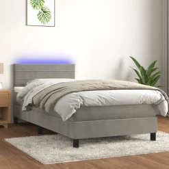 Bedden & Accessoires*vidaXL Boxspring met matras en LED fluweel 80x200 cm Lichtgrijs