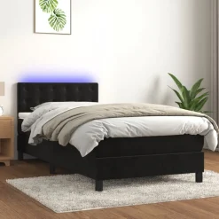 Bedden & Accessoires*vidaXL Boxspring met matras en LED fluweel 80x200 cm Zwart