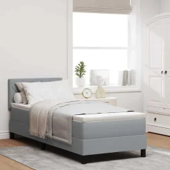 Bedden & Accessoires*vidaXL Boxspringbed met hoofdeinde 80 x 200 cm Stof Lichtgrijs